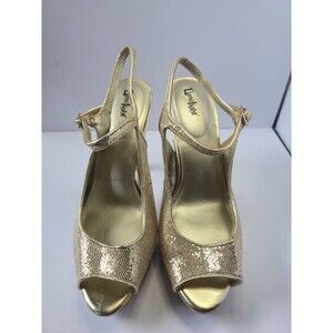 LimeLight Women's Gold Metallic Peep Toe Ankle Strap High Heels Size EU 40 US 9.